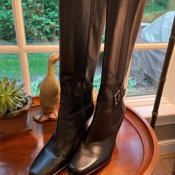 Anne Klein Black Heeled Knee-High Boots - Picture 3 of 7